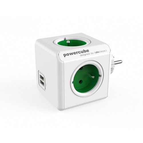 Tomada PowerCube 4T + 2USB Verde - Allocacoc - 8718444085973