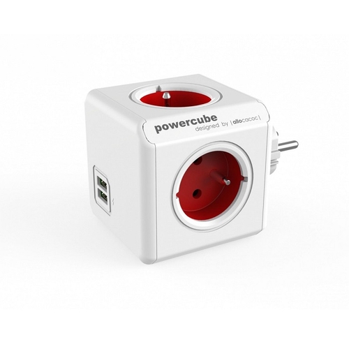 Tomada PowerCube 4T + 2USB Vermelho - Allocacoc - 8718444085935